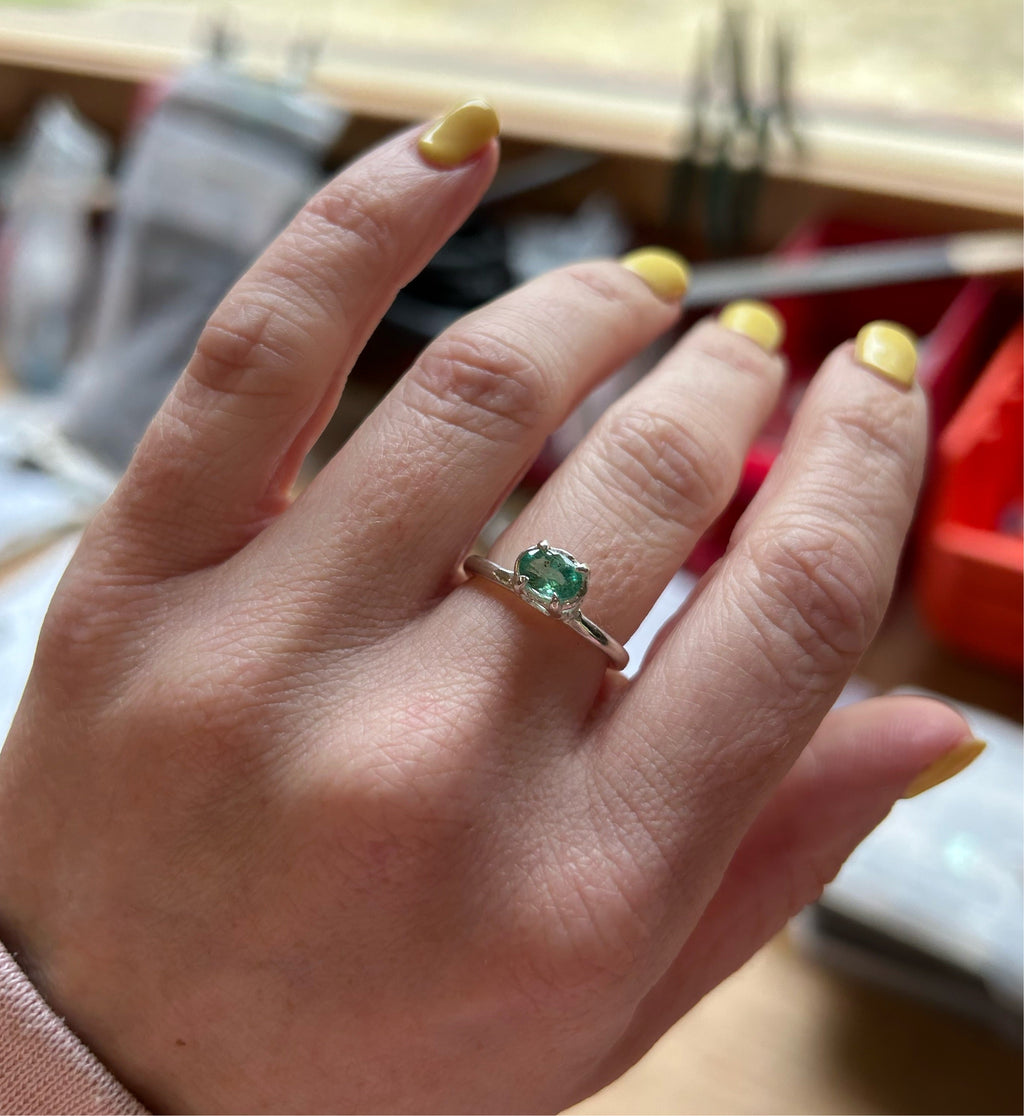 Silver Emerald Crown Ring