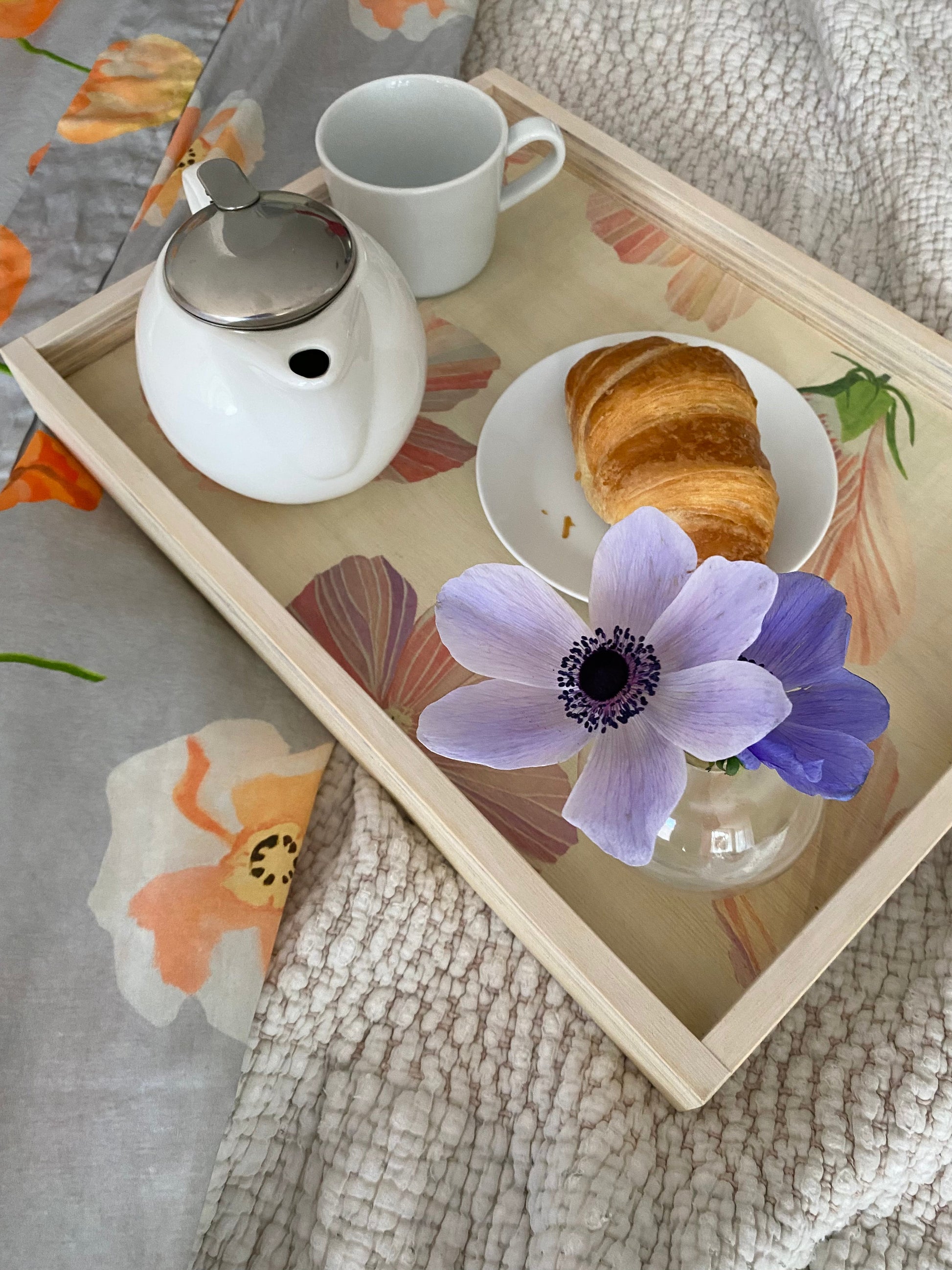 Handmade Serving Tray Hibiscus on Snow