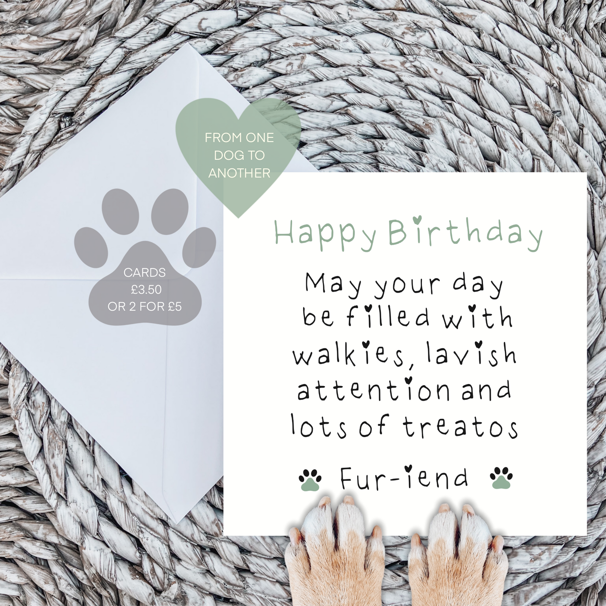 Happy Birthday Fur-iend Dog to Dog Birthday Card Green