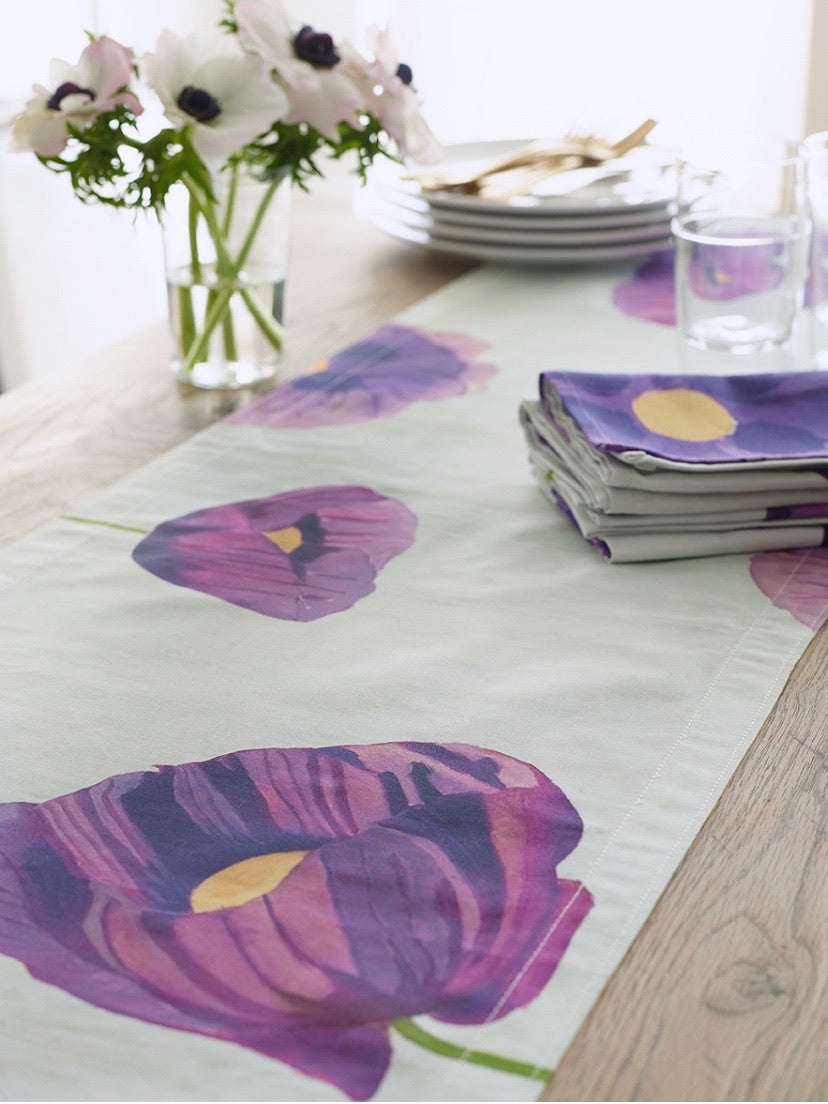 Purple Poppies Table Runner 16 x 90 inches