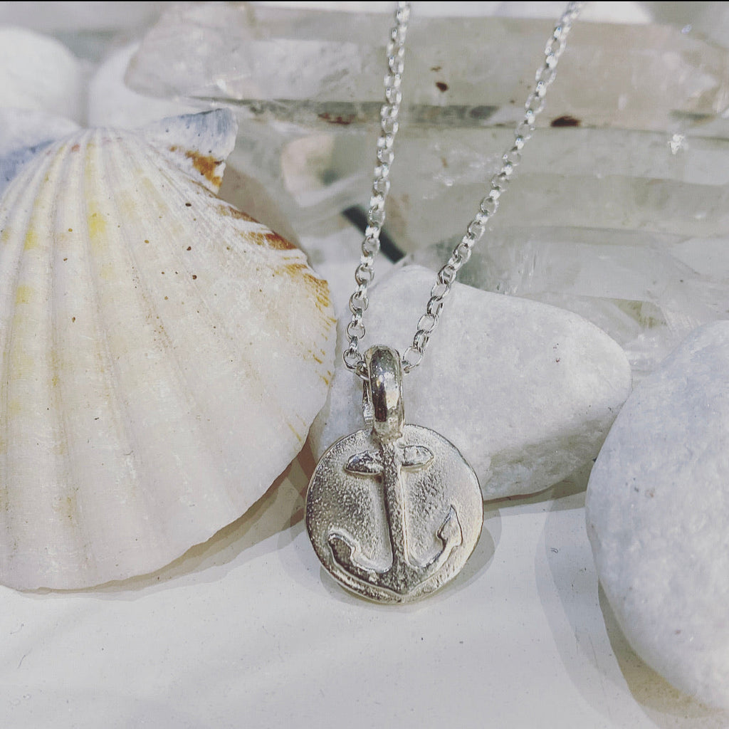 Lucky Charm Anchor Disc Necklace in Sterling Silver