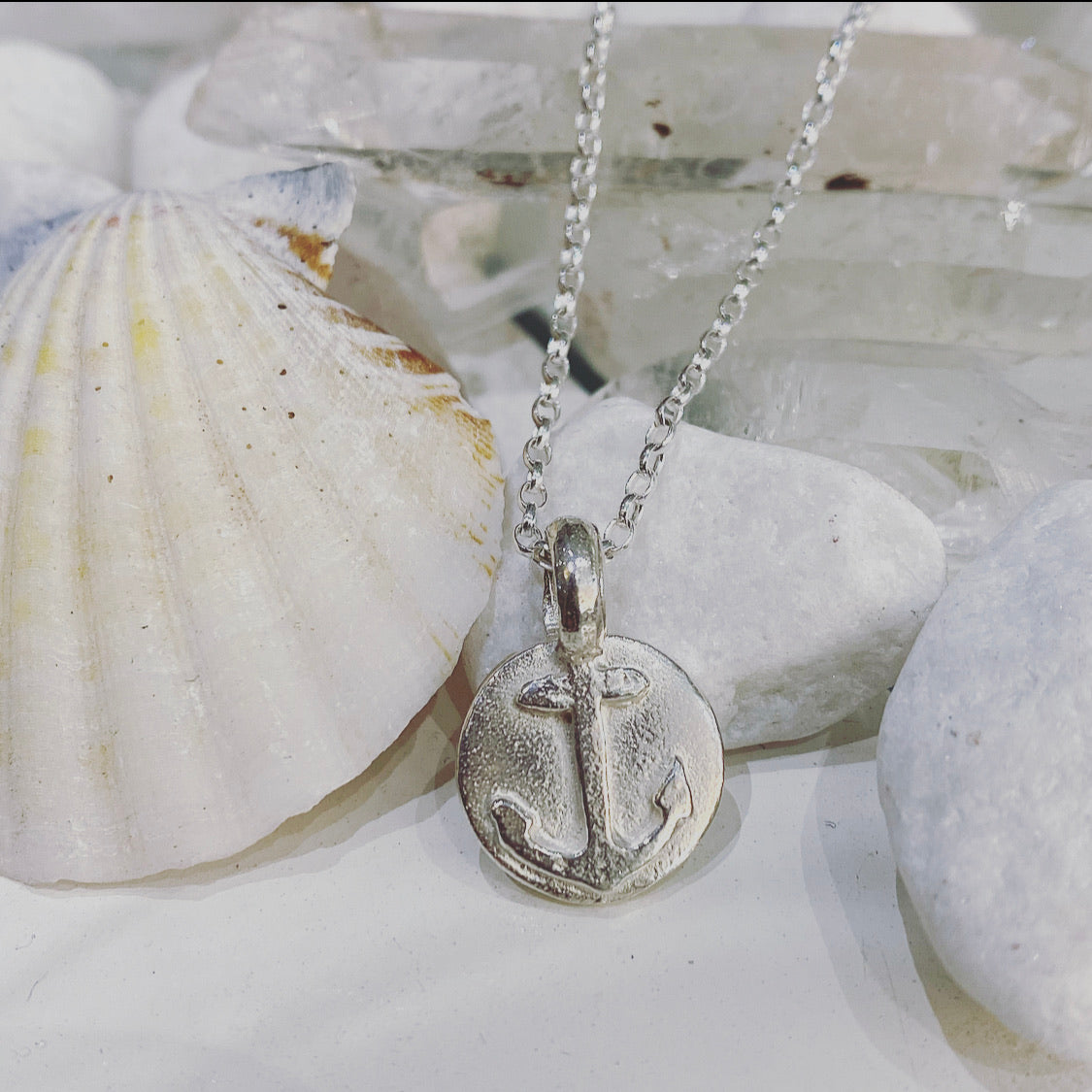 Lucky Charm Anchor Disc Necklace in Sterling Silver