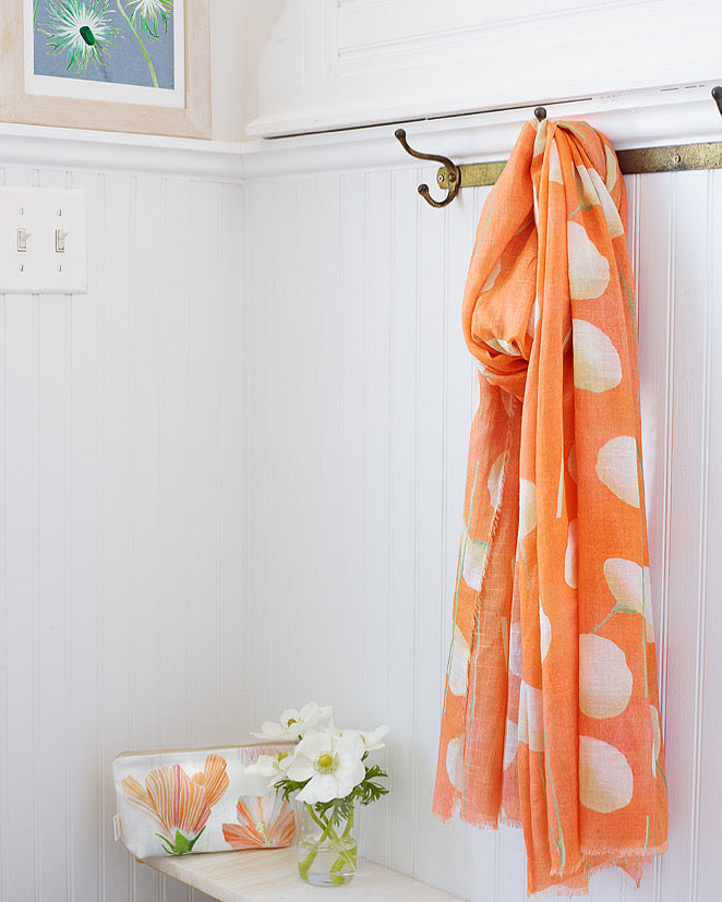 Cream Flowers on Orange Cotton Scarf