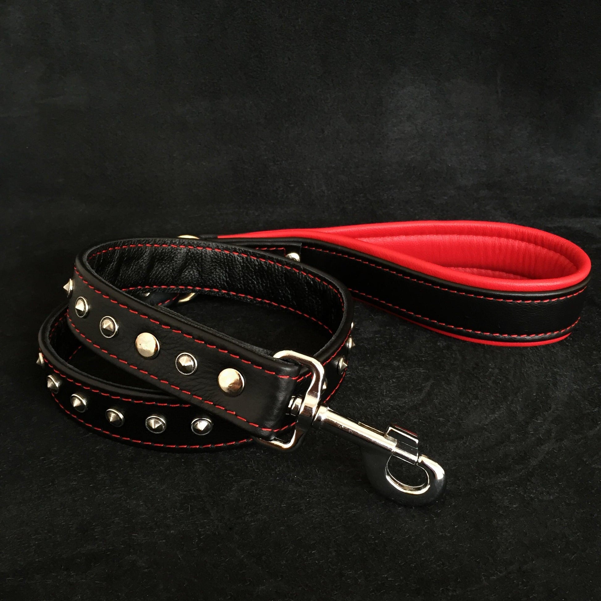Black Soft Leather Studded Dog Leash