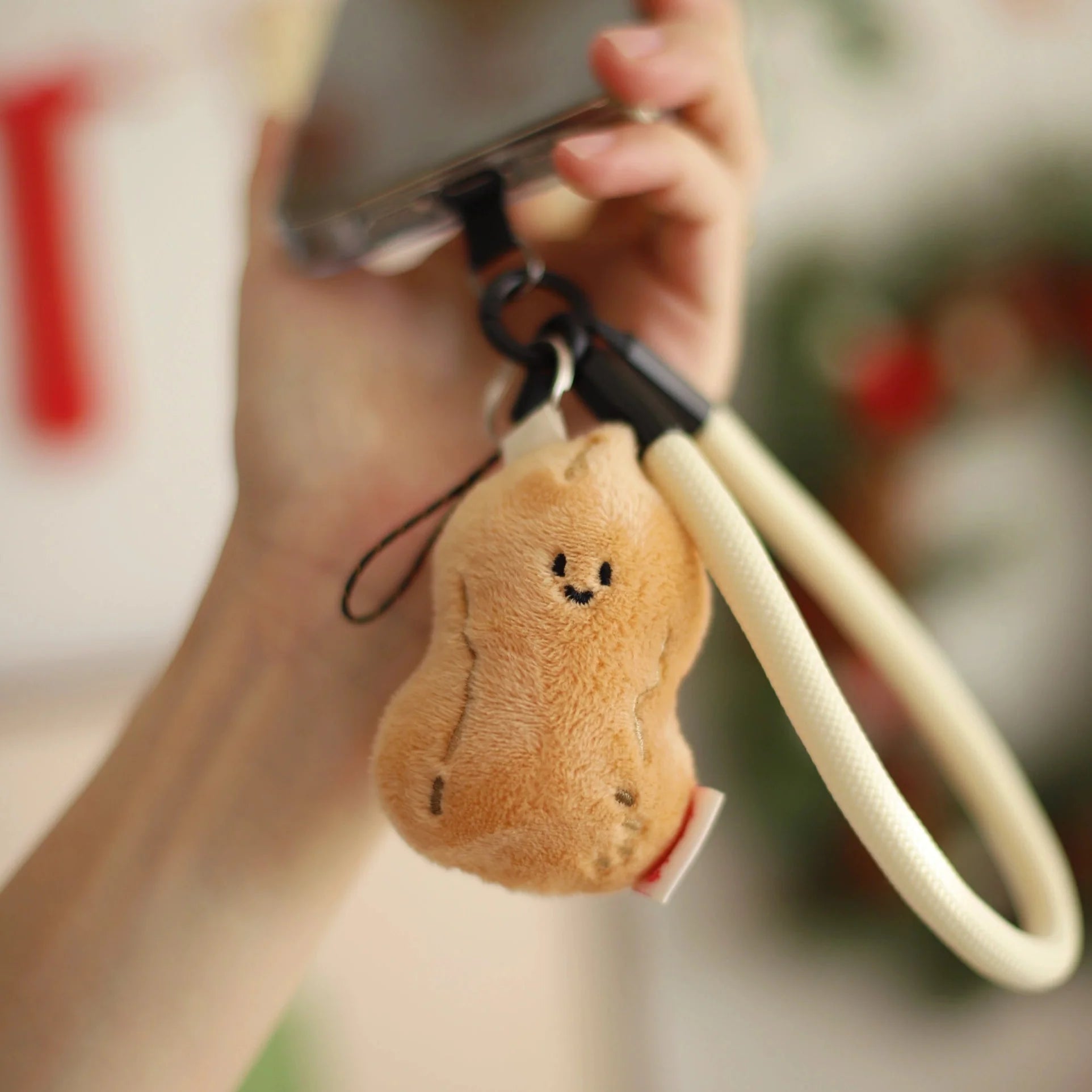 Peanut Plush Bag Charm in Beige