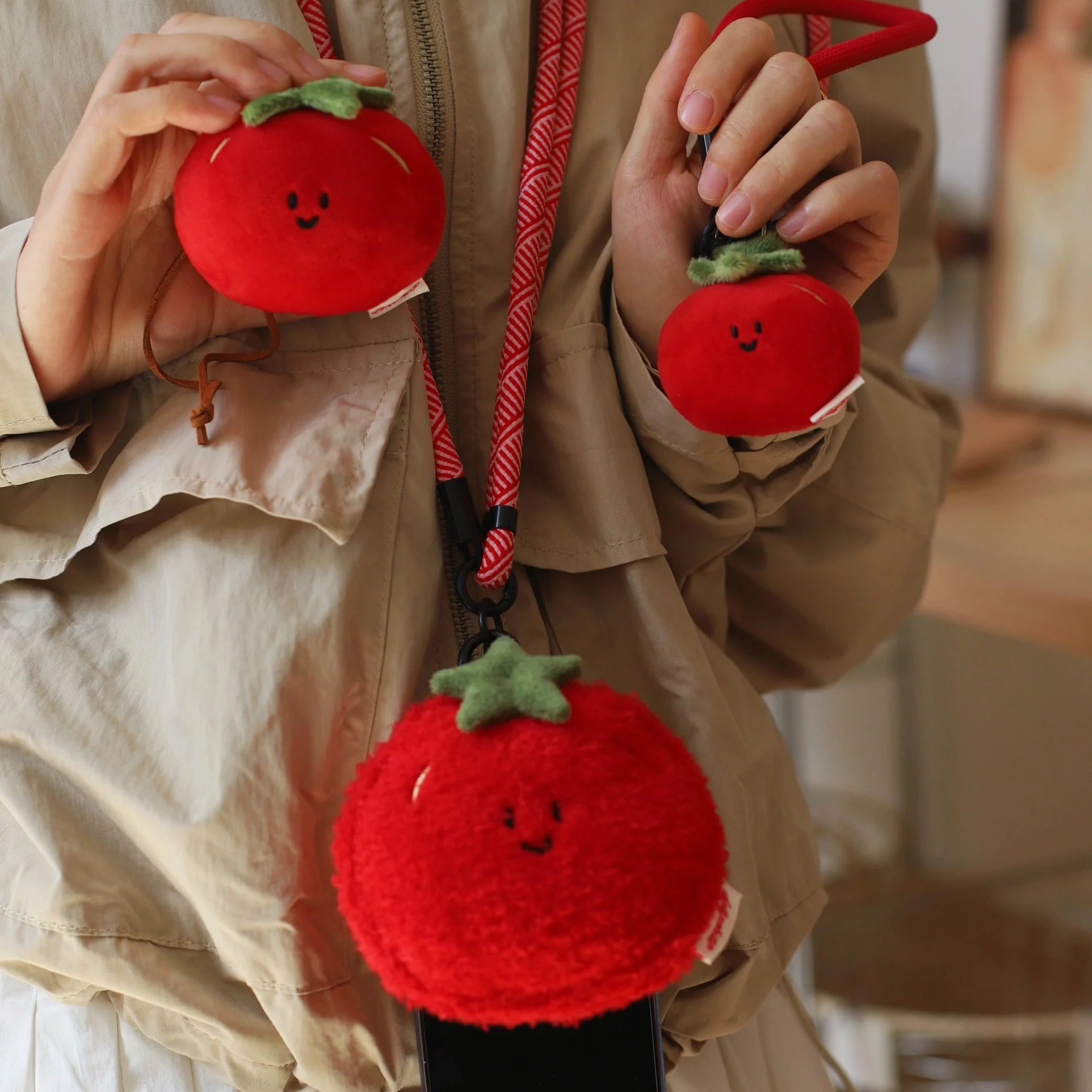 Mini Tomato Plush Bag Charm in Red and Green
