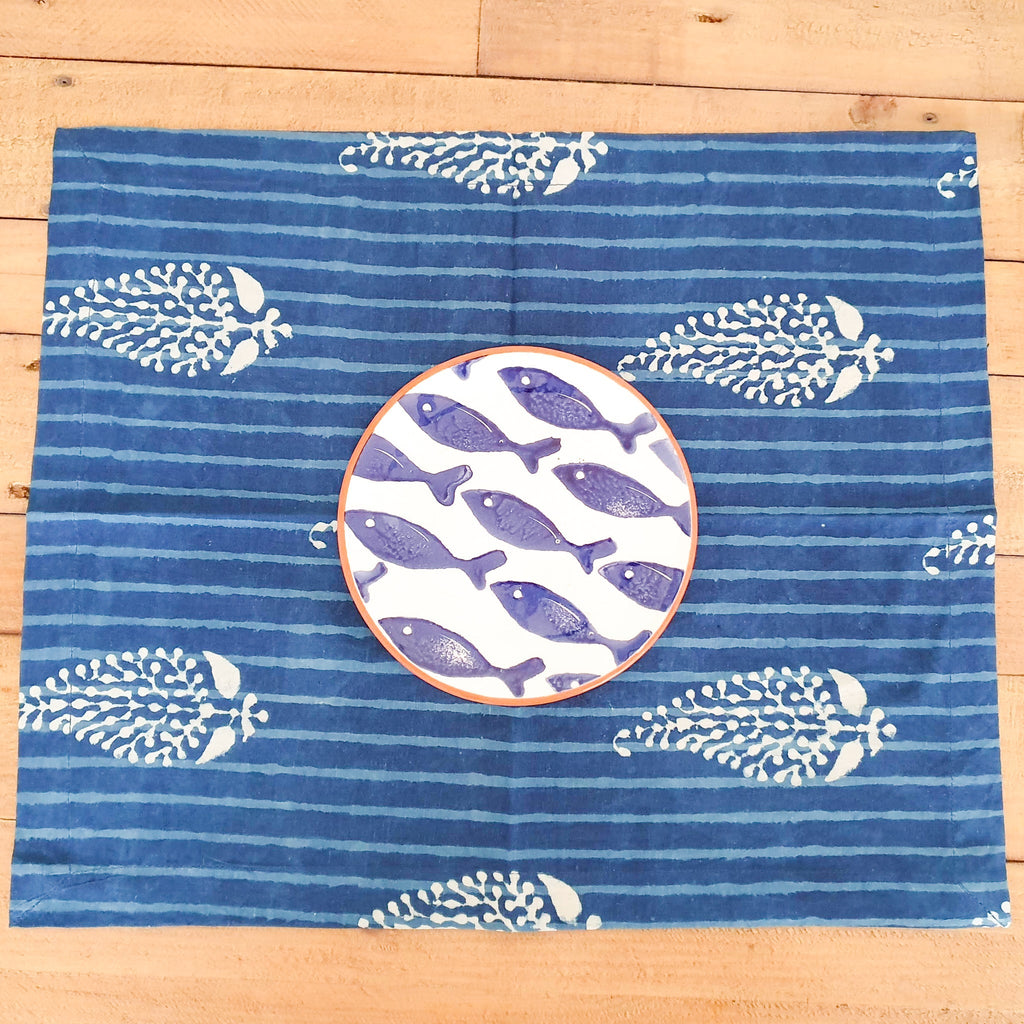 Indigo block-printed placemats set of 2, handmade table mats