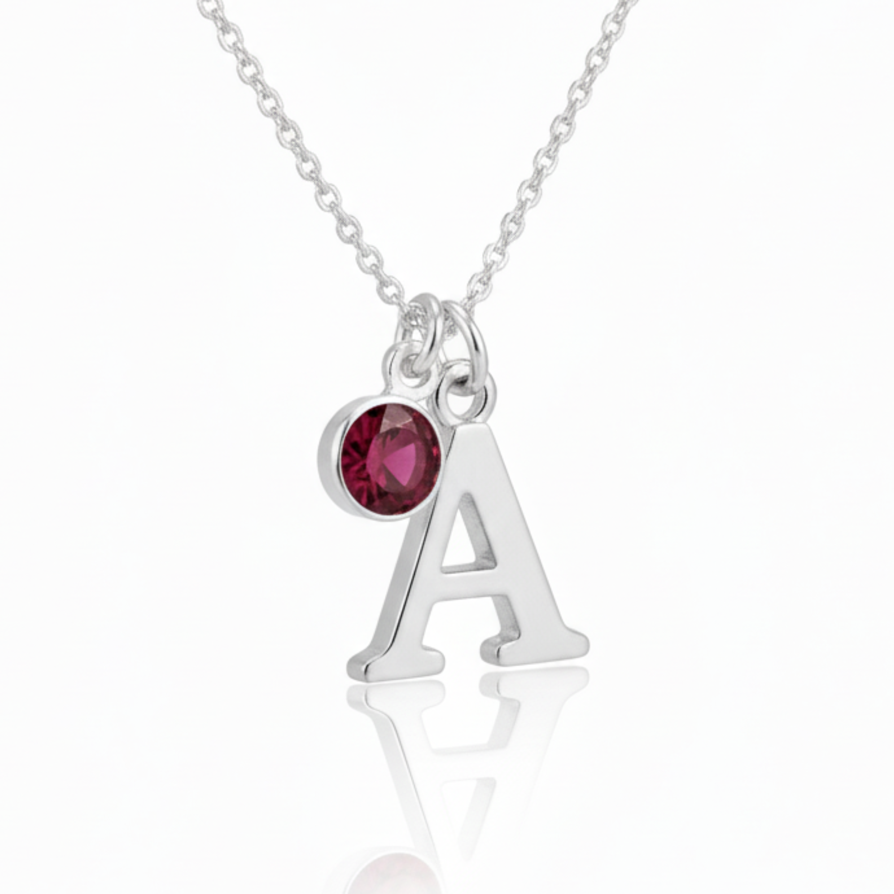 July Birthstone Necklace with Initial Charm Ruby Gift