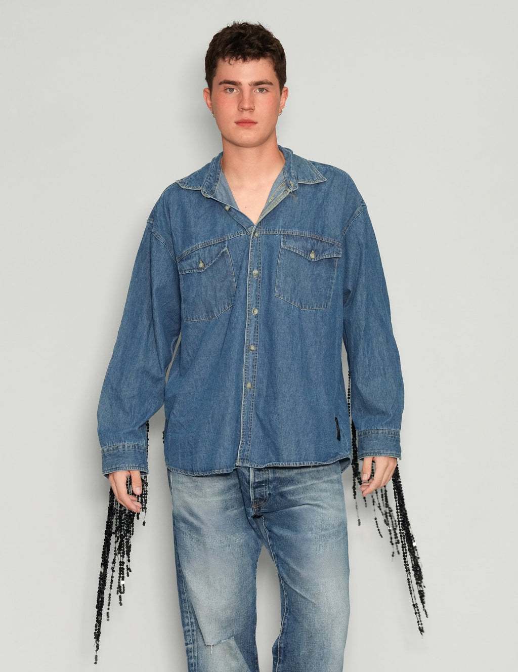 Sequinned Tassel Party Back Denim Shirt