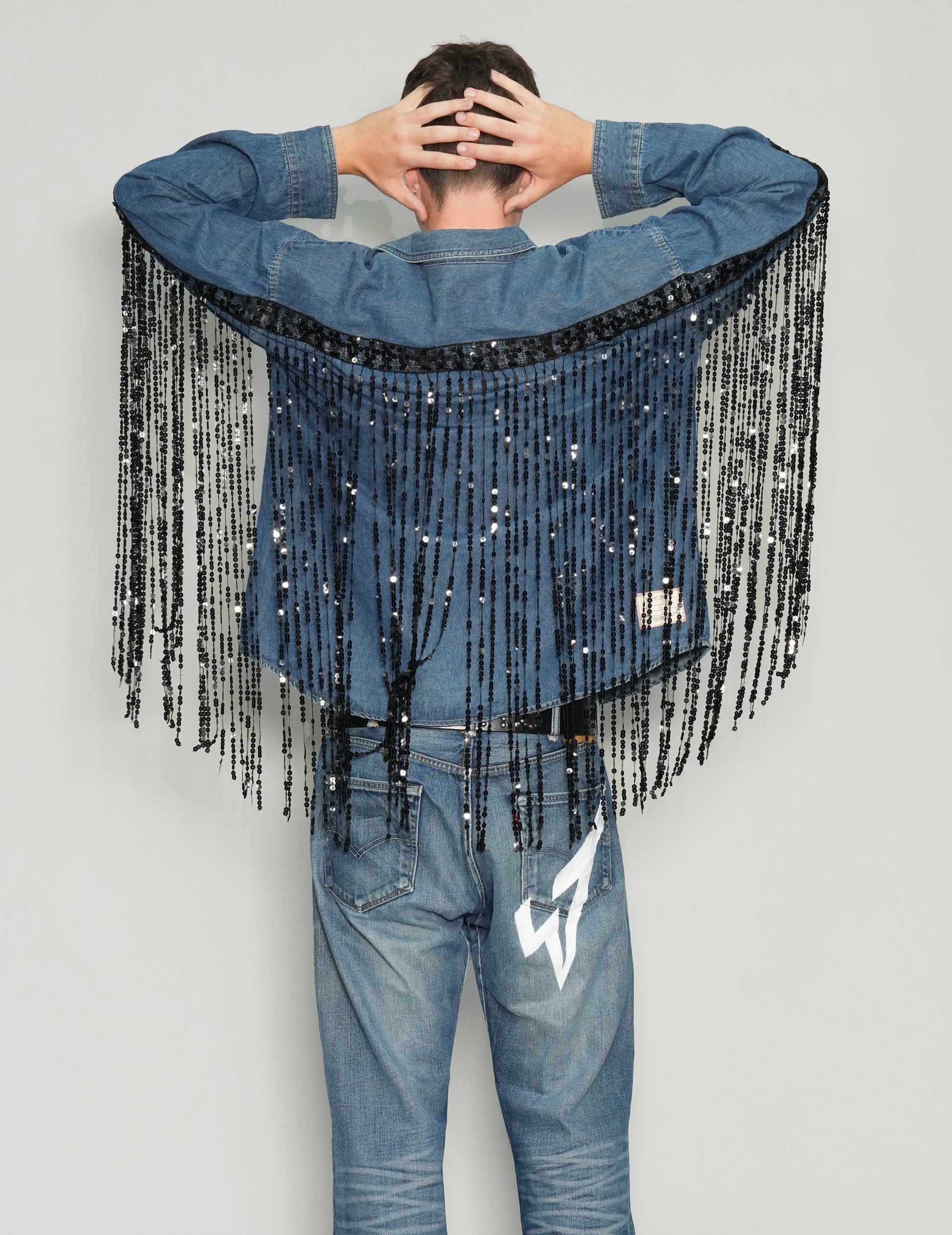 Sequinned Tassel Party Back Denim Shirt