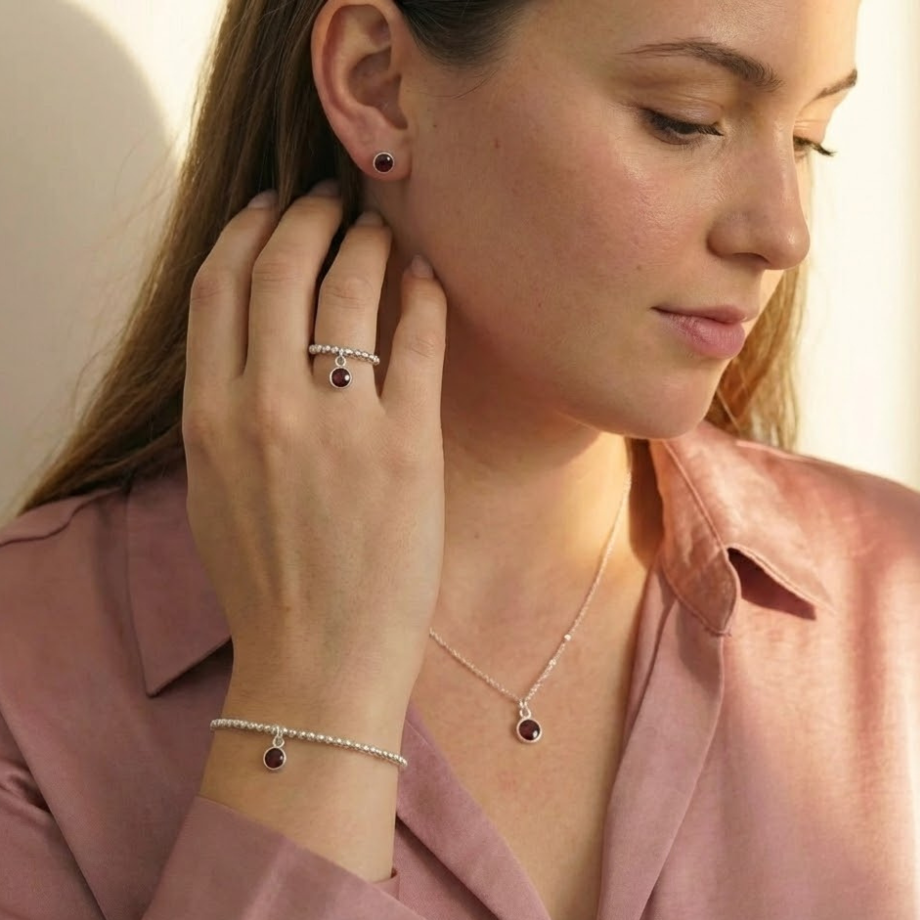 Sterling Silver Garnet Pendant Necklace