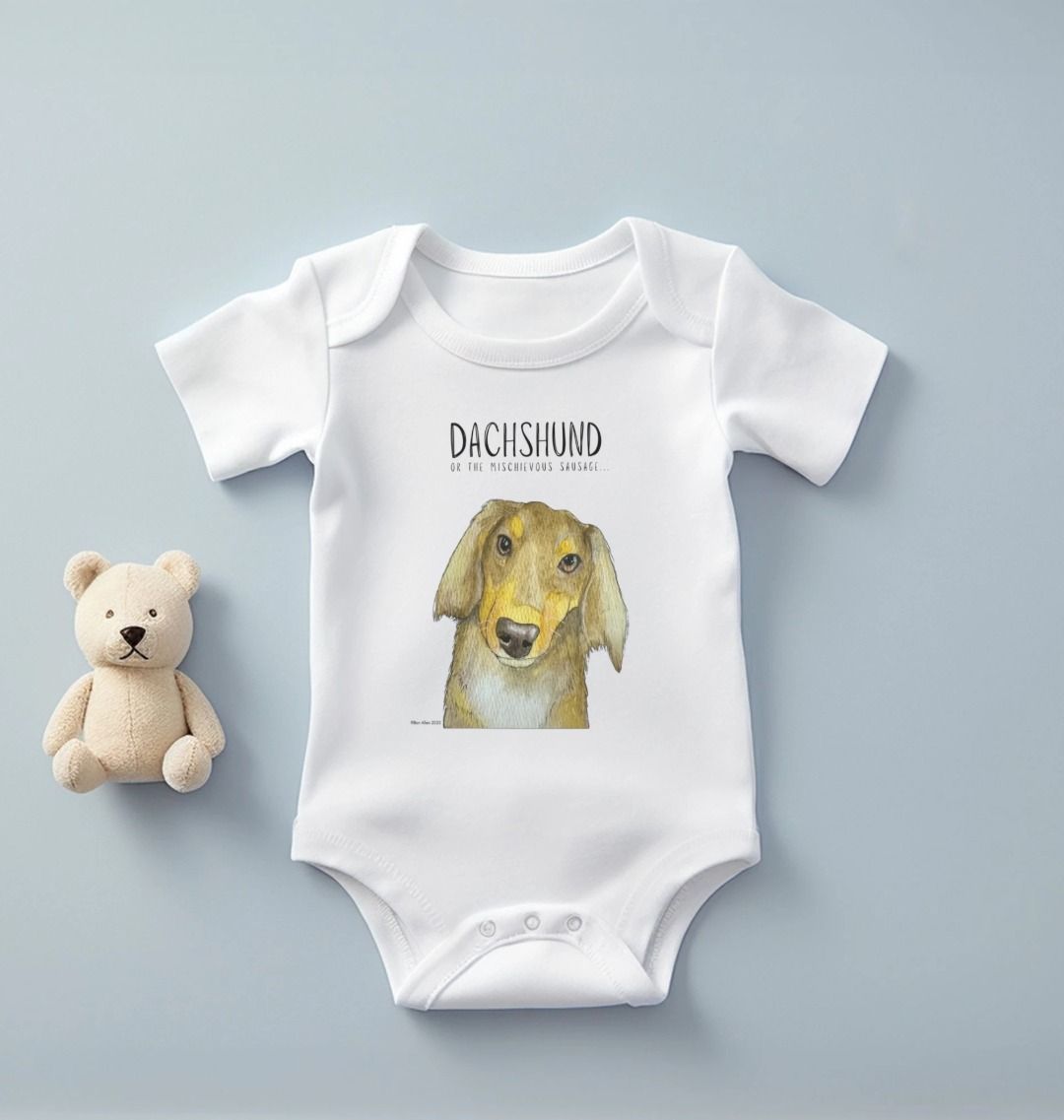 Mischievous Hot Dog Baby Bodysuit – Too Cute to Handle!Long Haired Dachshund