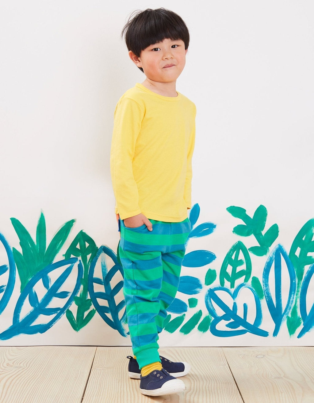 Organic Green Striped Joggers for Kids