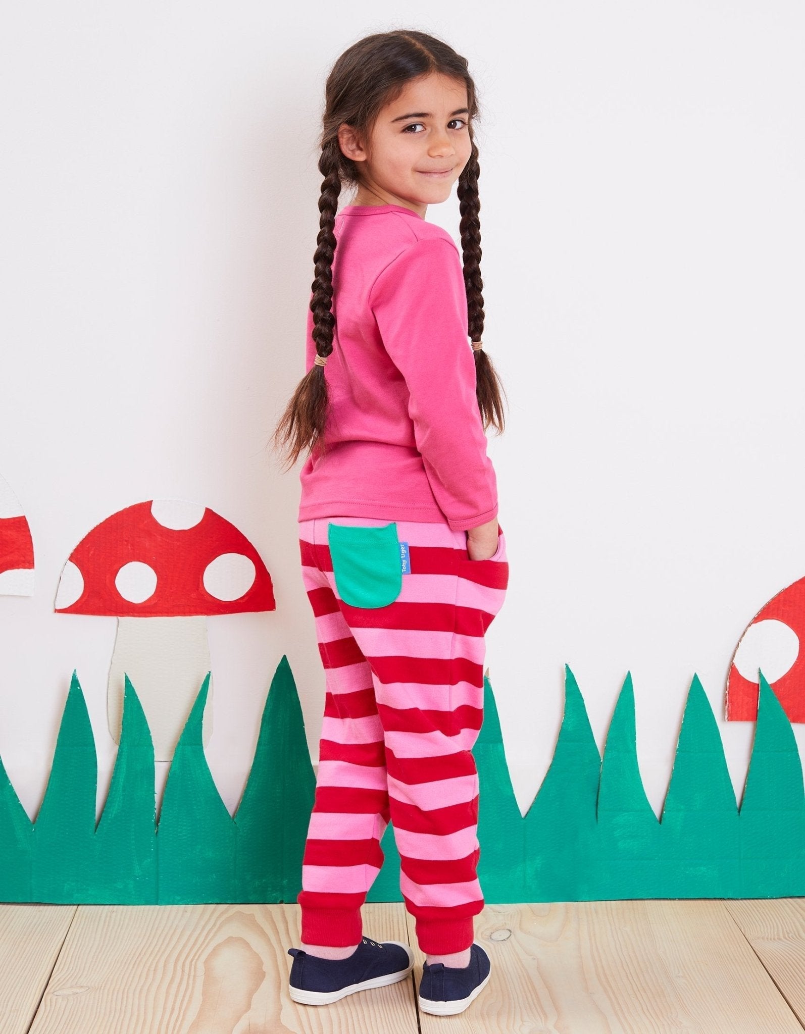 Organic Red Pink Striped Joggers for Kids