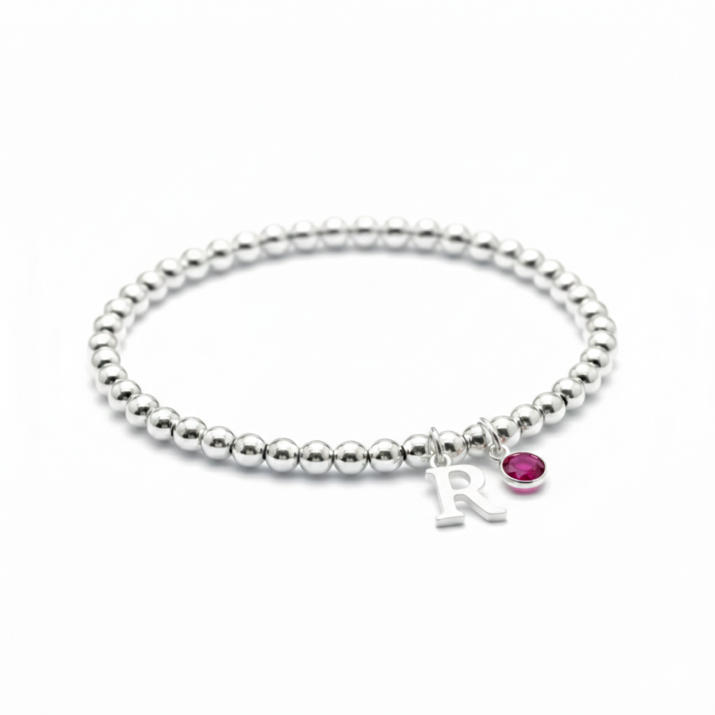 July Birthstone Initial Letter Charm Bracelet
