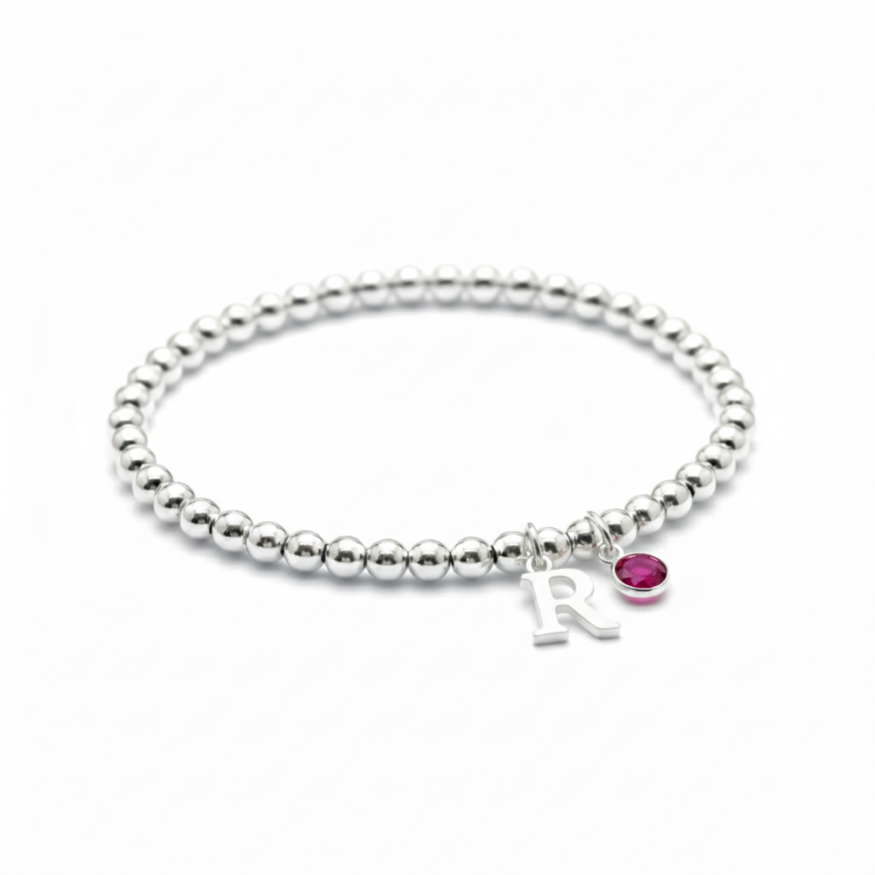 July Birthstone Initial Letter Charm Bracelet