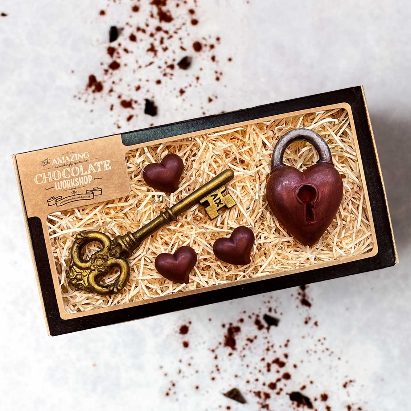 Heart Lock, Antique Key & Hearts Gift Box