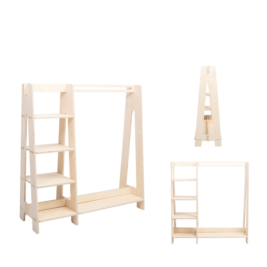 Children's Montessori Wooden Clothing Rack with Storage – Customizable by Montessori House Bed at www.brixbailey.com