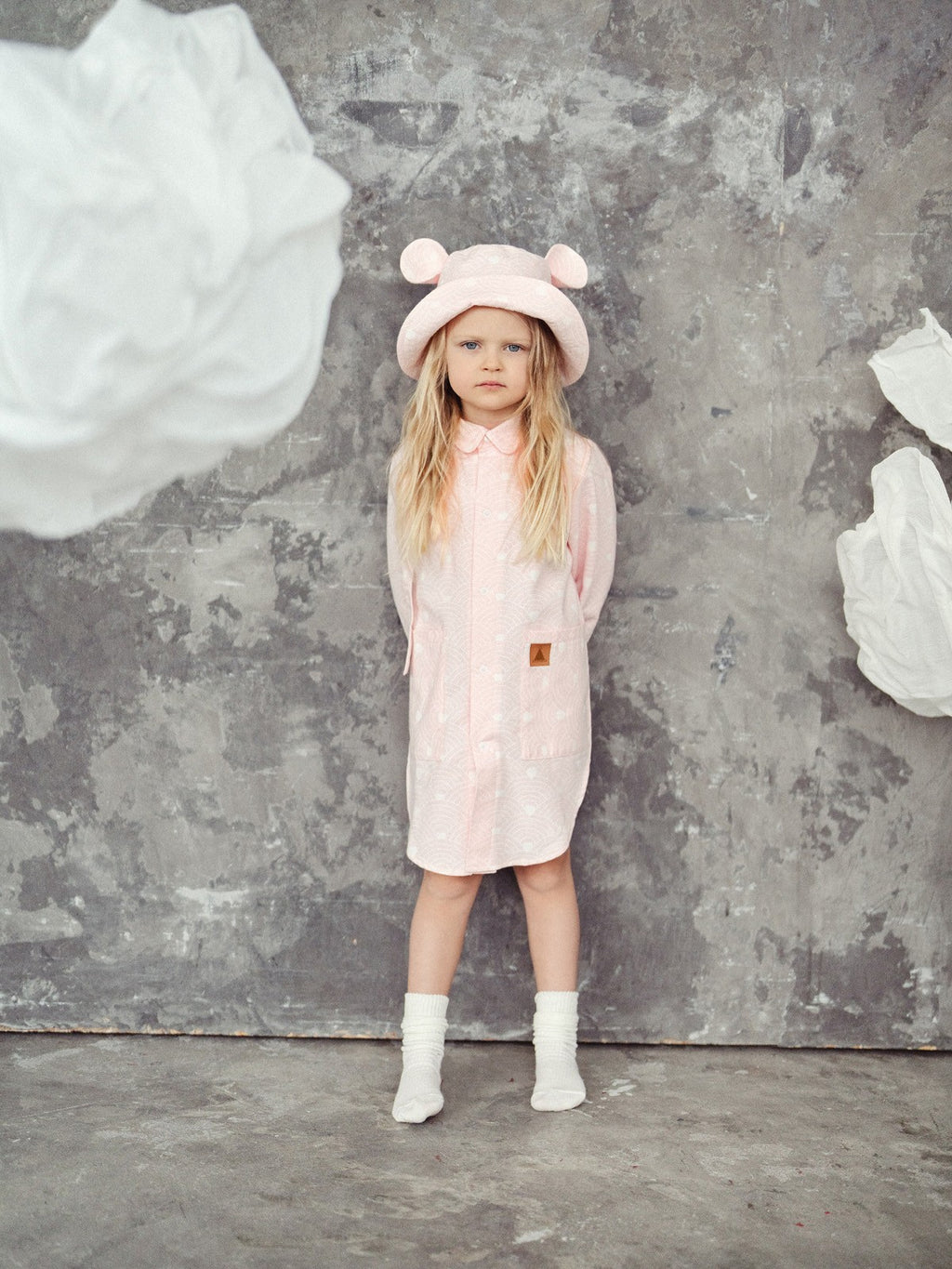 Kids Hat with Ears - Waves on Pink