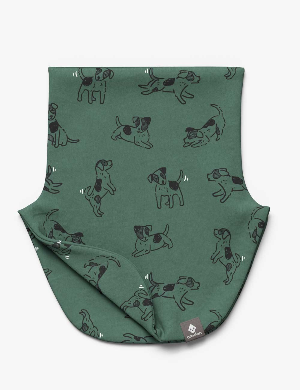 a child's green cotton neck warmer shown in soft morning light, looking cozy and comforting for a crisp autumn day