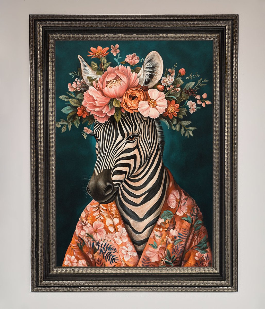 Kimono Zebra Flowers Framed Wall Art