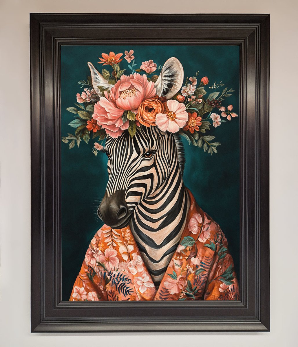 Kimono Zebra Flowers Framed Wall Art