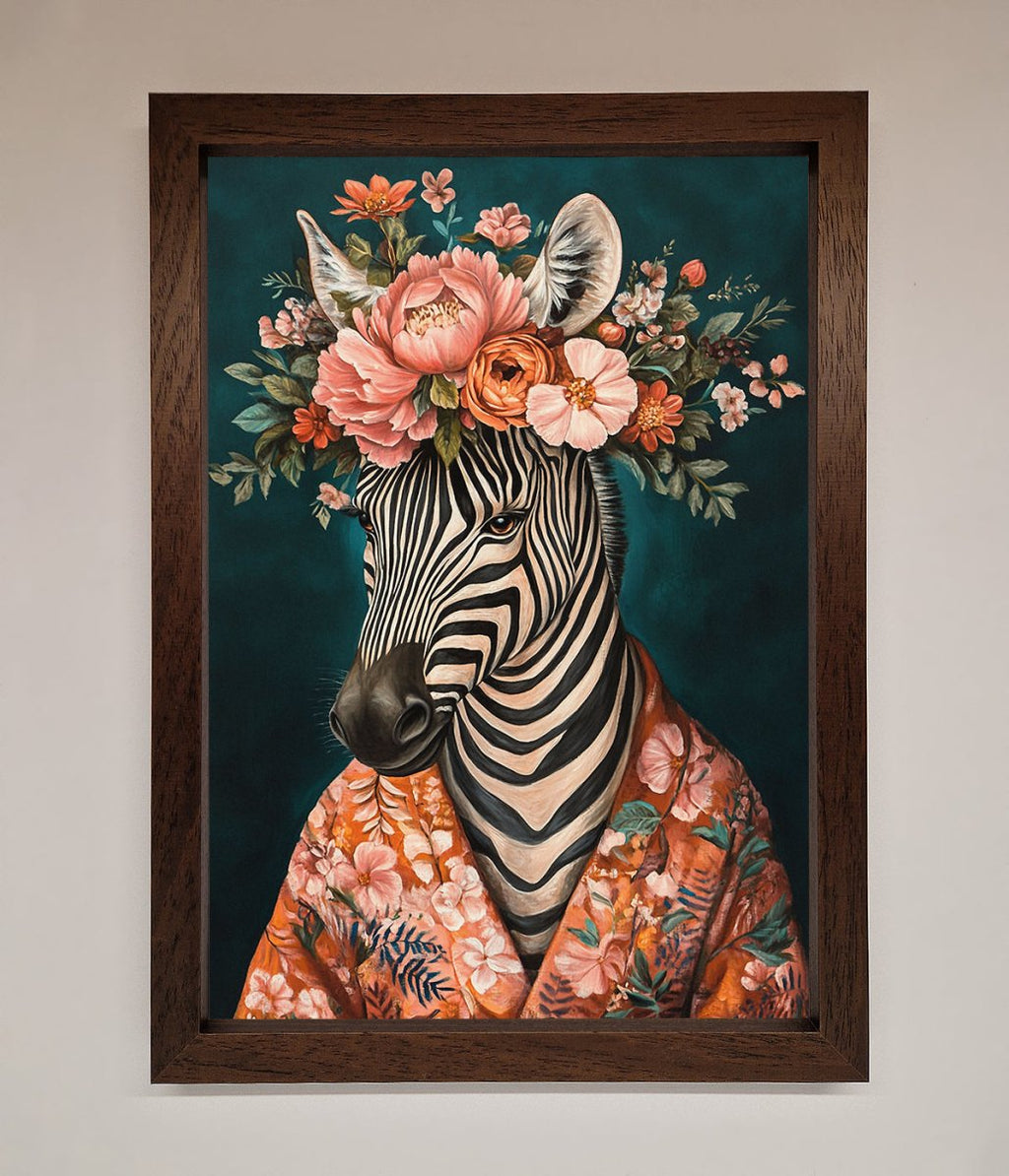 Kimono Zebra Flowers Framed Wall Art