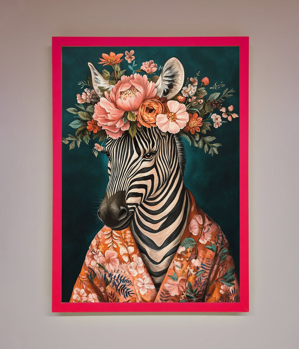 Kimono Zebra Flowers Framed Wall Art