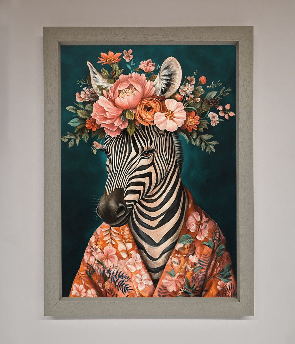 Kimono Zebra Flowers Framed Wall Art