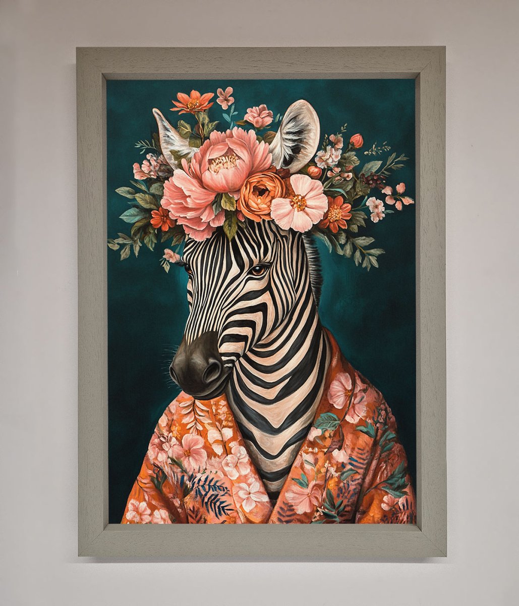 Kimono Zebra Flowers Framed Wall Art