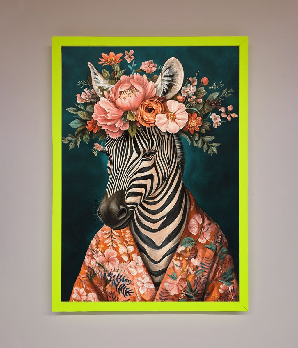 Kimono Zebra Flowers Framed Wall Art