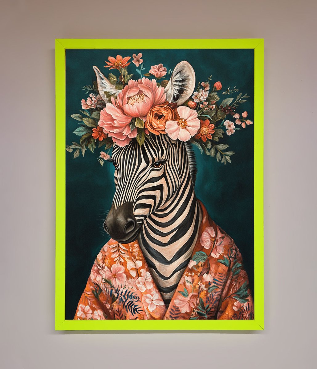 Kimono Zebra Flowers Framed Wall Art