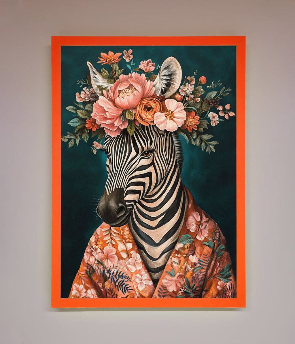 Kimono Zebra Flowers Framed Wall Art