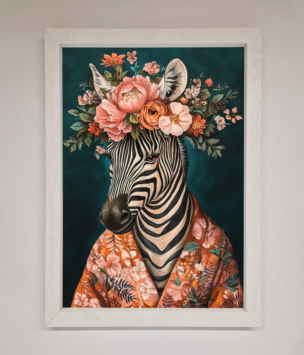 Kimono Zebra Flowers Framed Wall Art