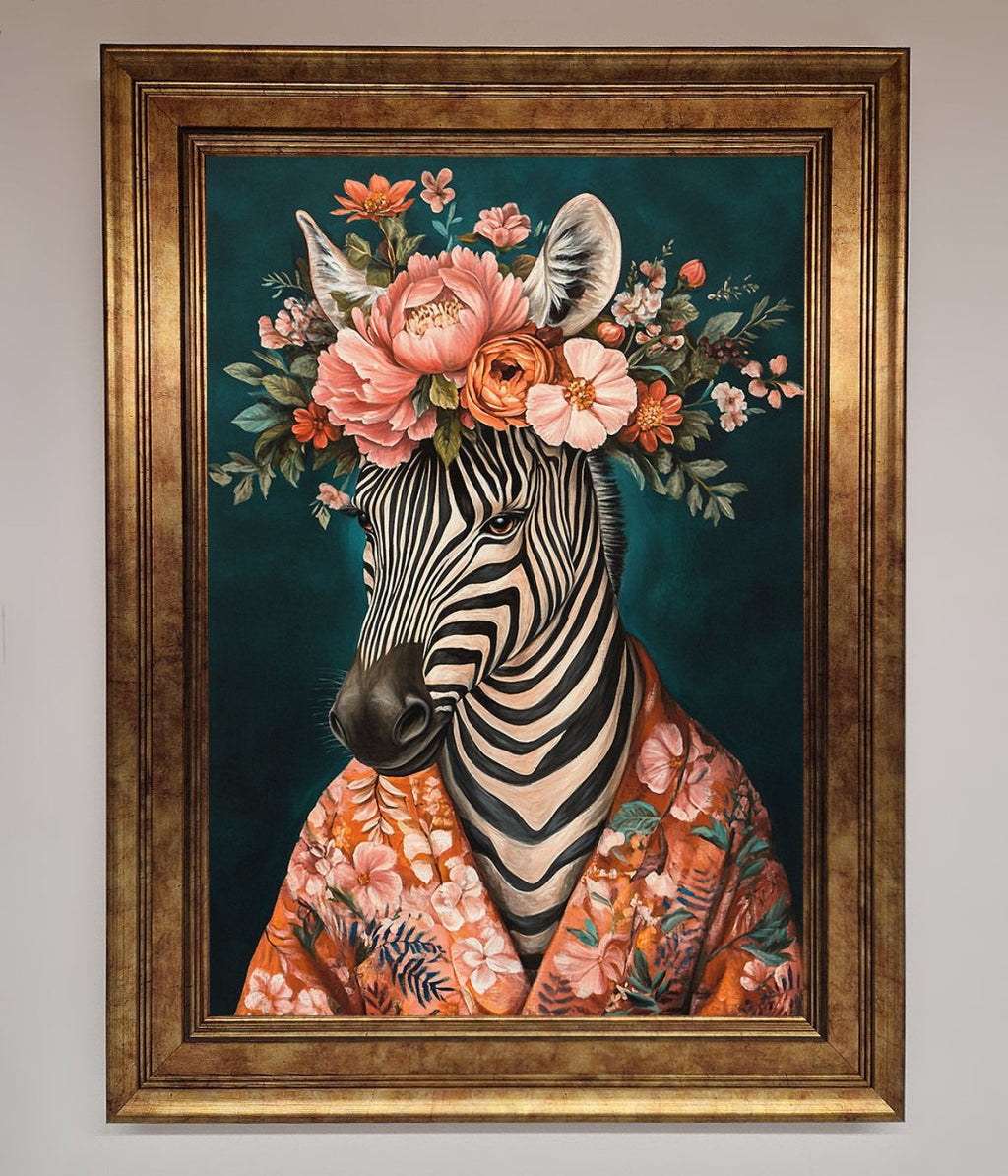 Kimono Zebra Flowers Framed Wall Art