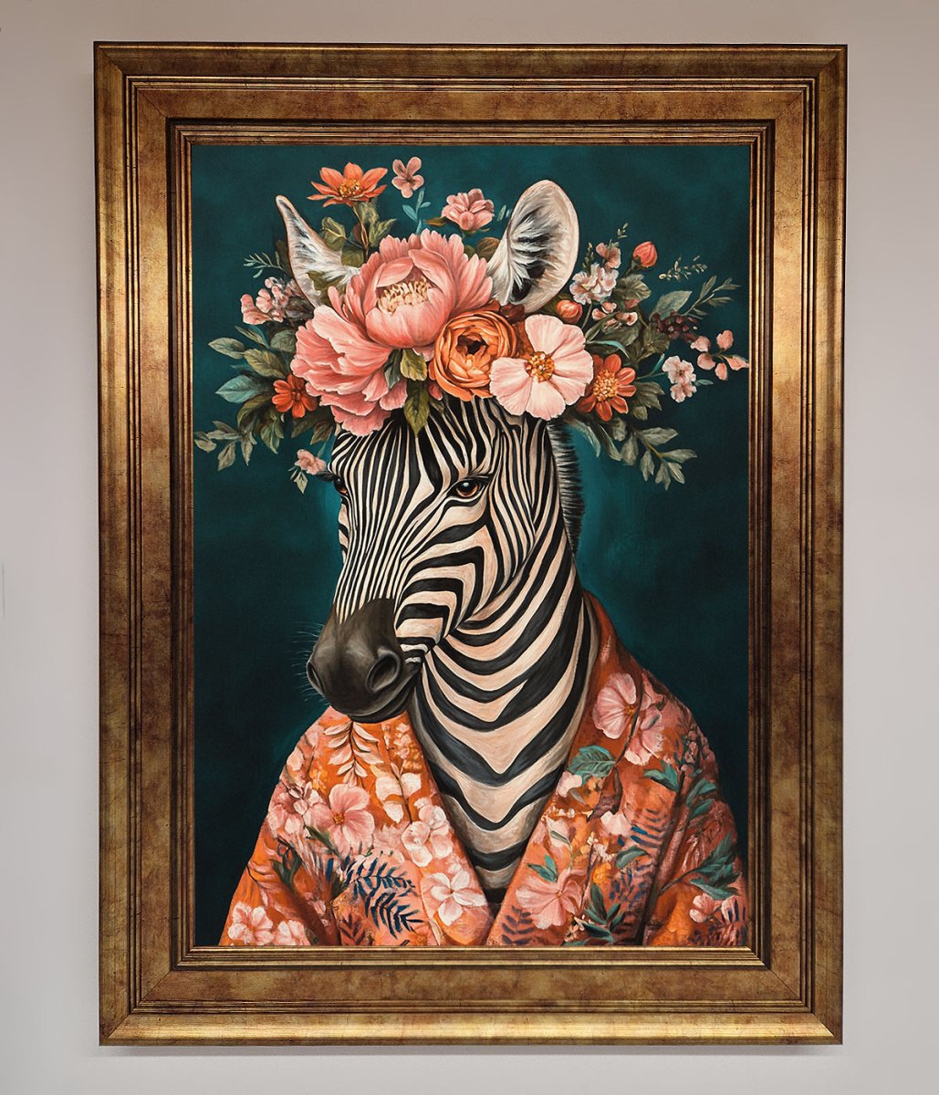 Kimono Zebra Flowers Framed Wall Art