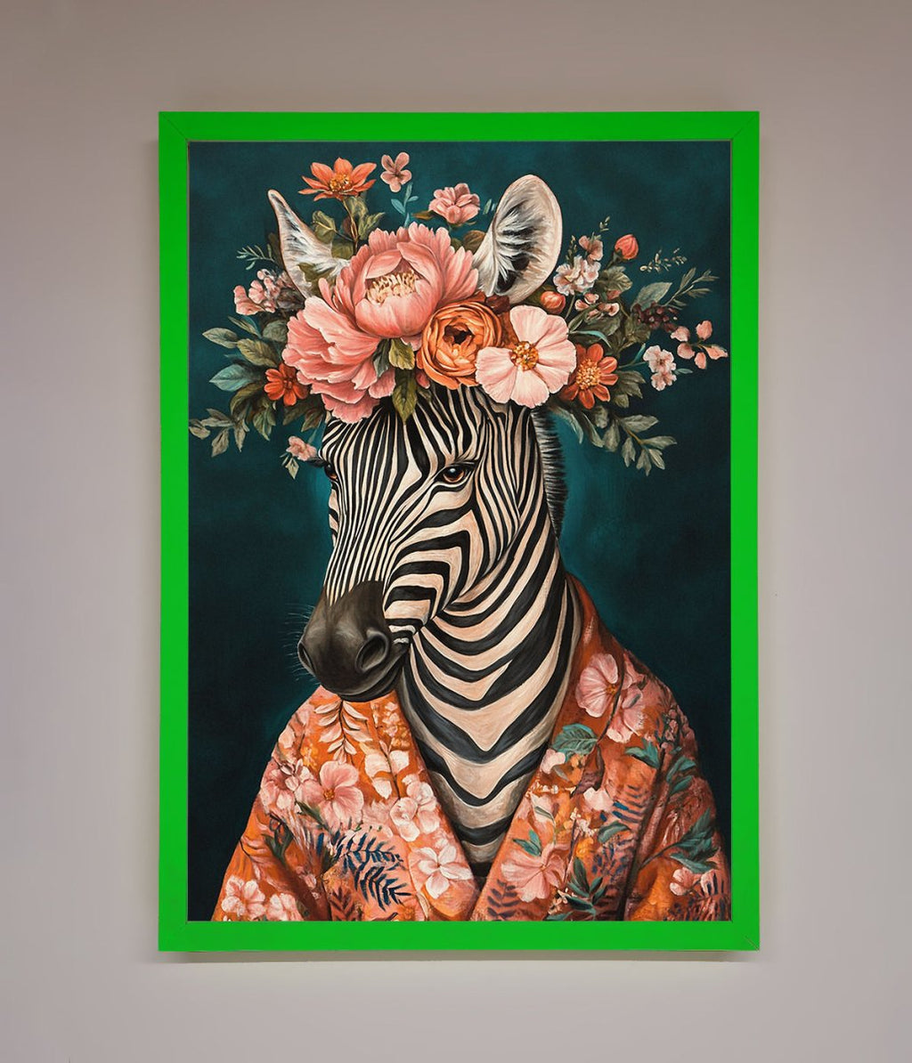 Kimono Zebra Flowers Framed Wall Art