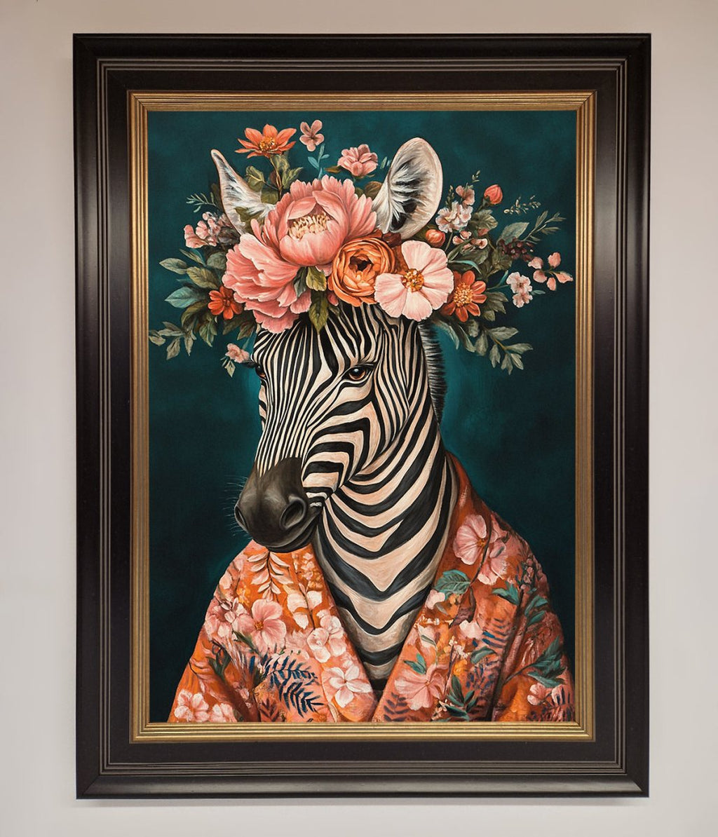Kimono Zebra Flowers Framed Wall Art