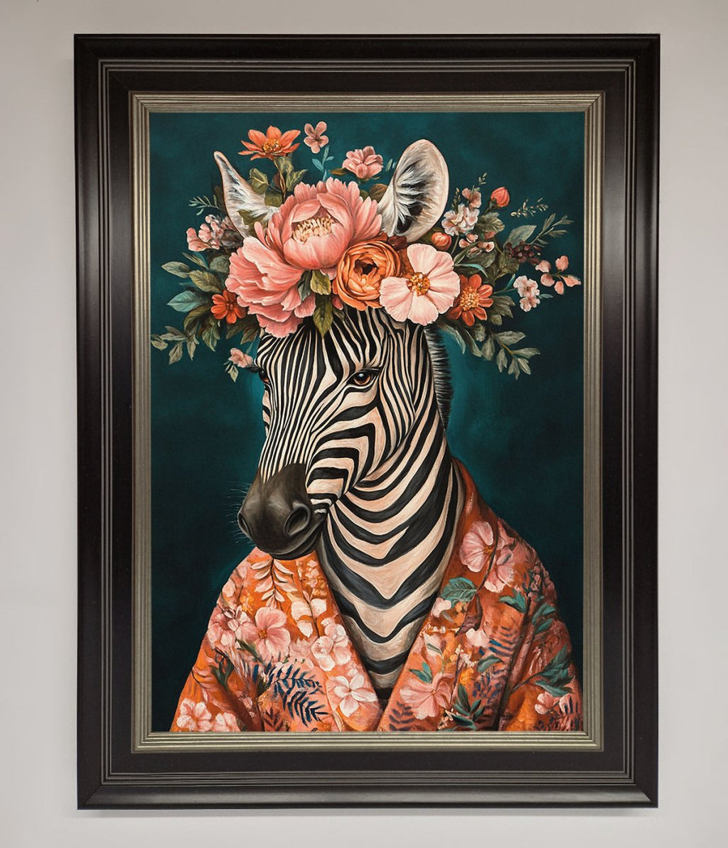 Kimono Zebra Flowers Framed Wall Art