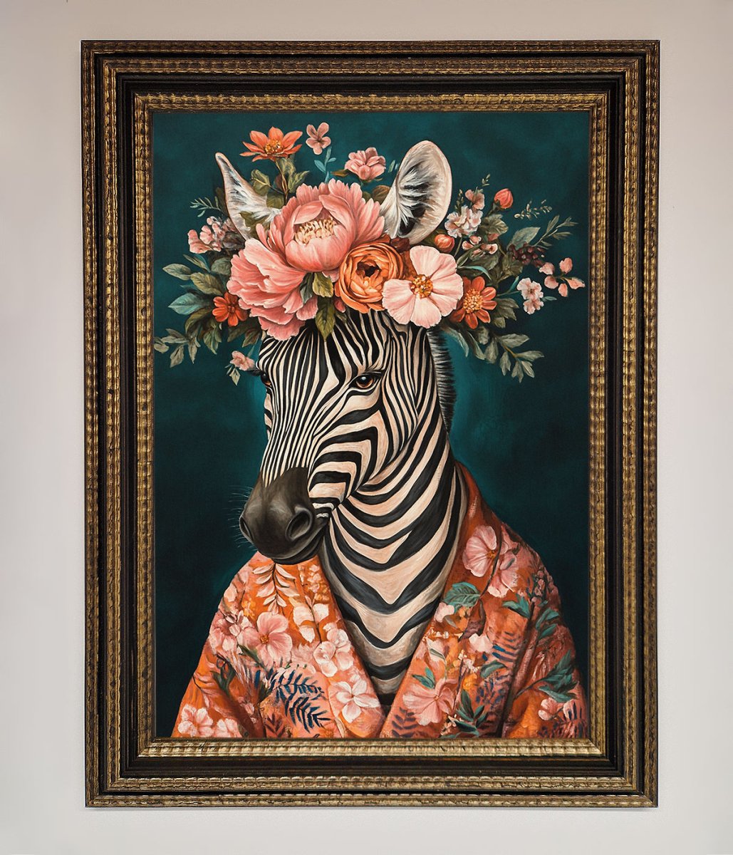Kimono Zebra Flowers Framed Wall Art