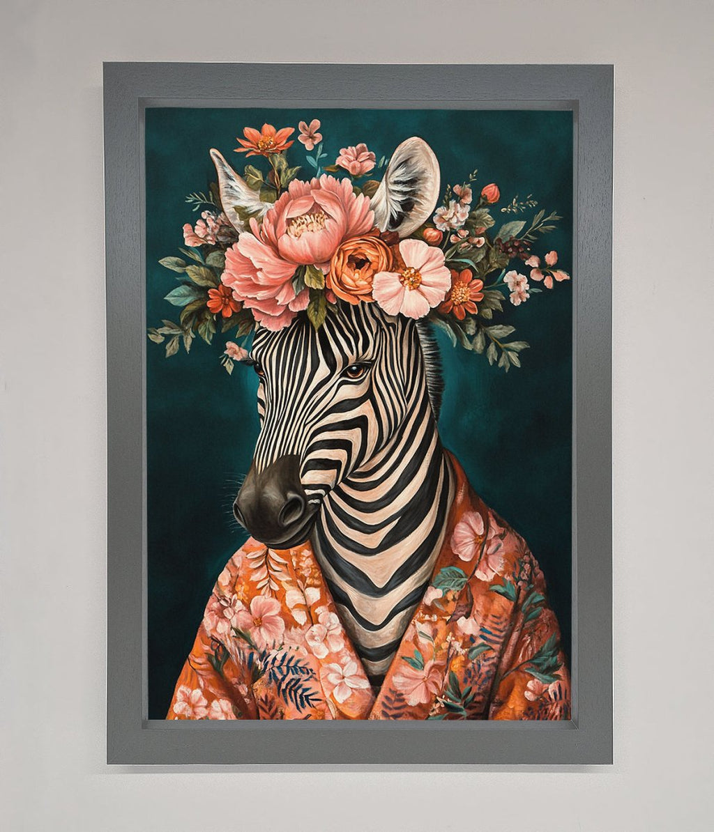 Kimono Zebra Flowers Framed Wall Art