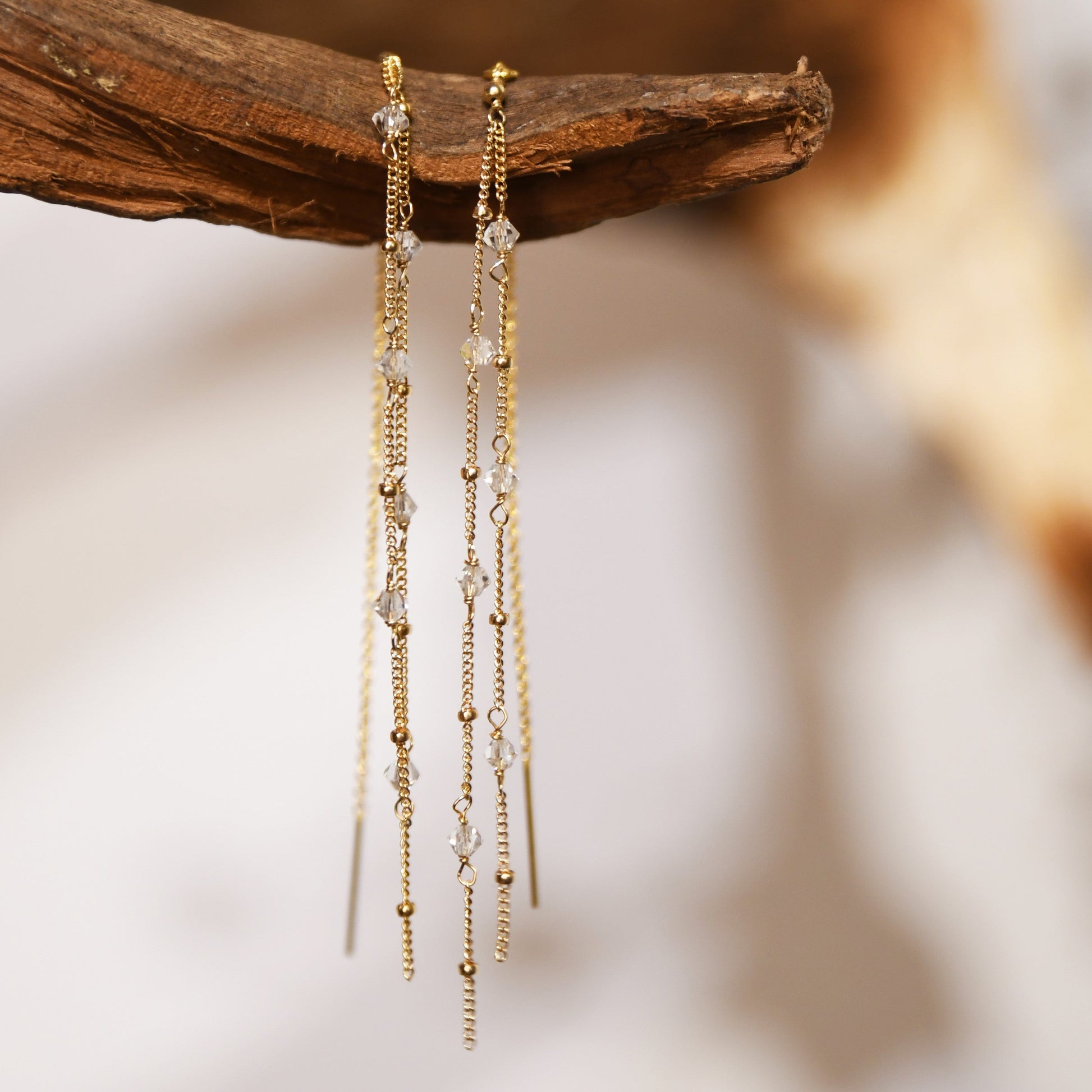 Crystal Threader Earrings in Gold