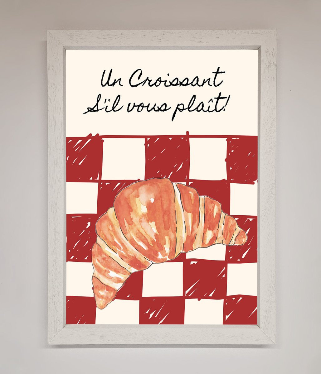 Kitchen Croissant Red Check Framed Print