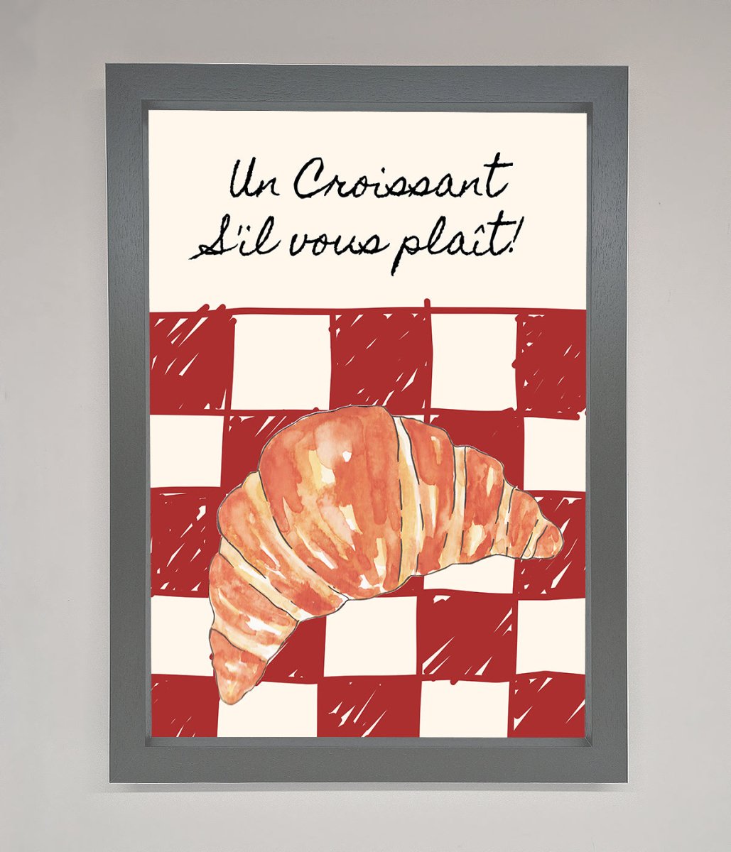 Kitchen Croissant Red Check Framed Print
