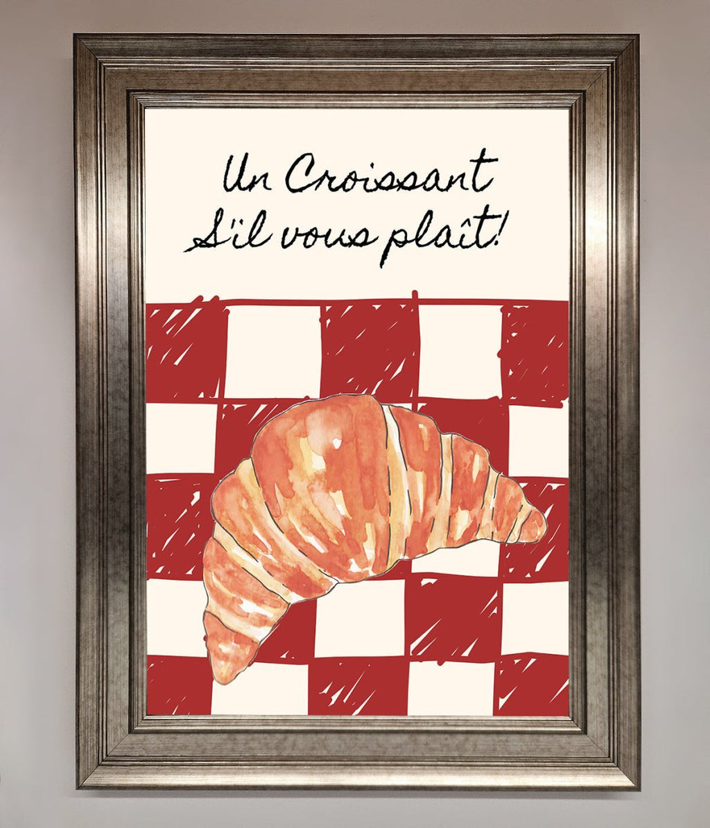 Kitchen Croissant Red Check Framed Print