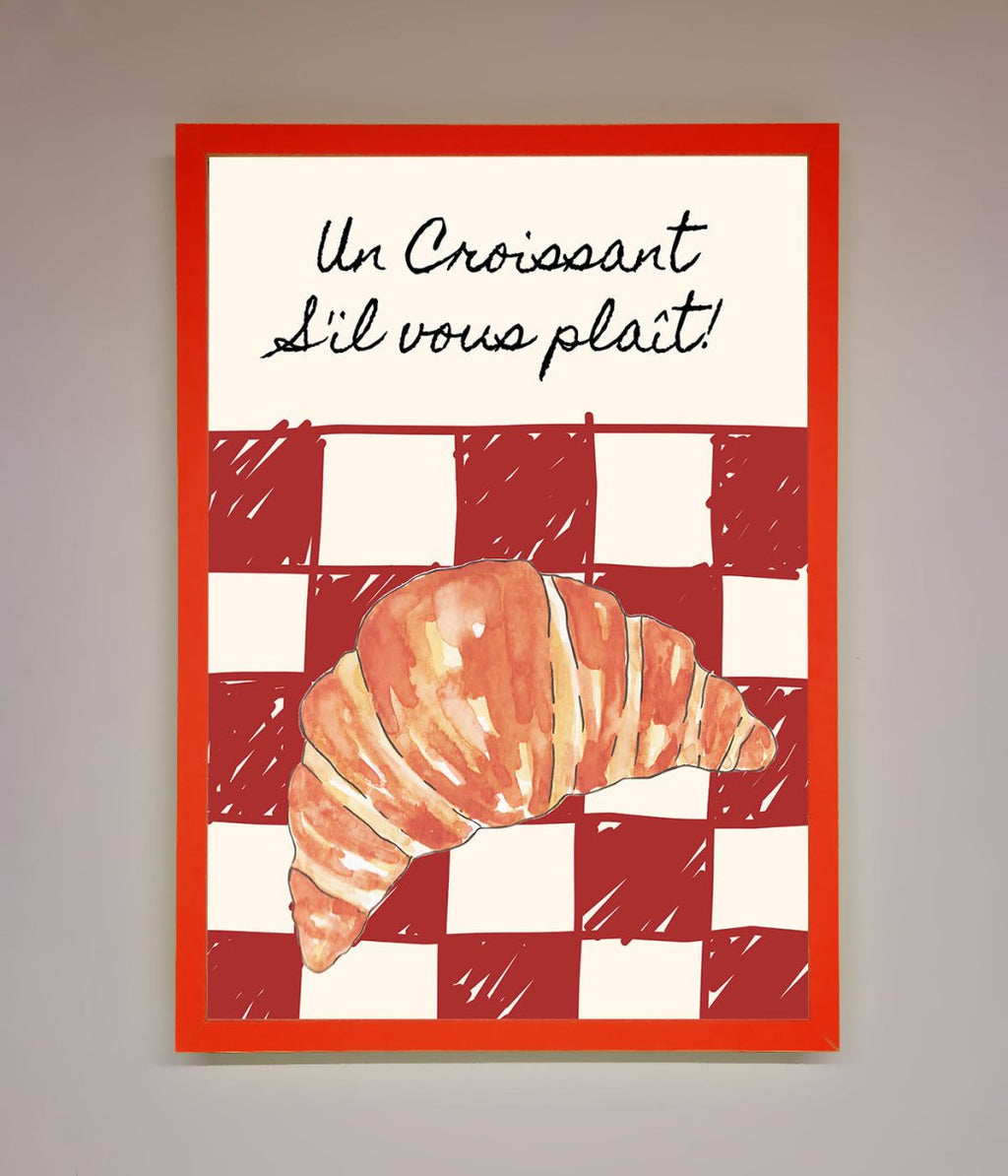 Kitchen Croissant Red Check Framed Print