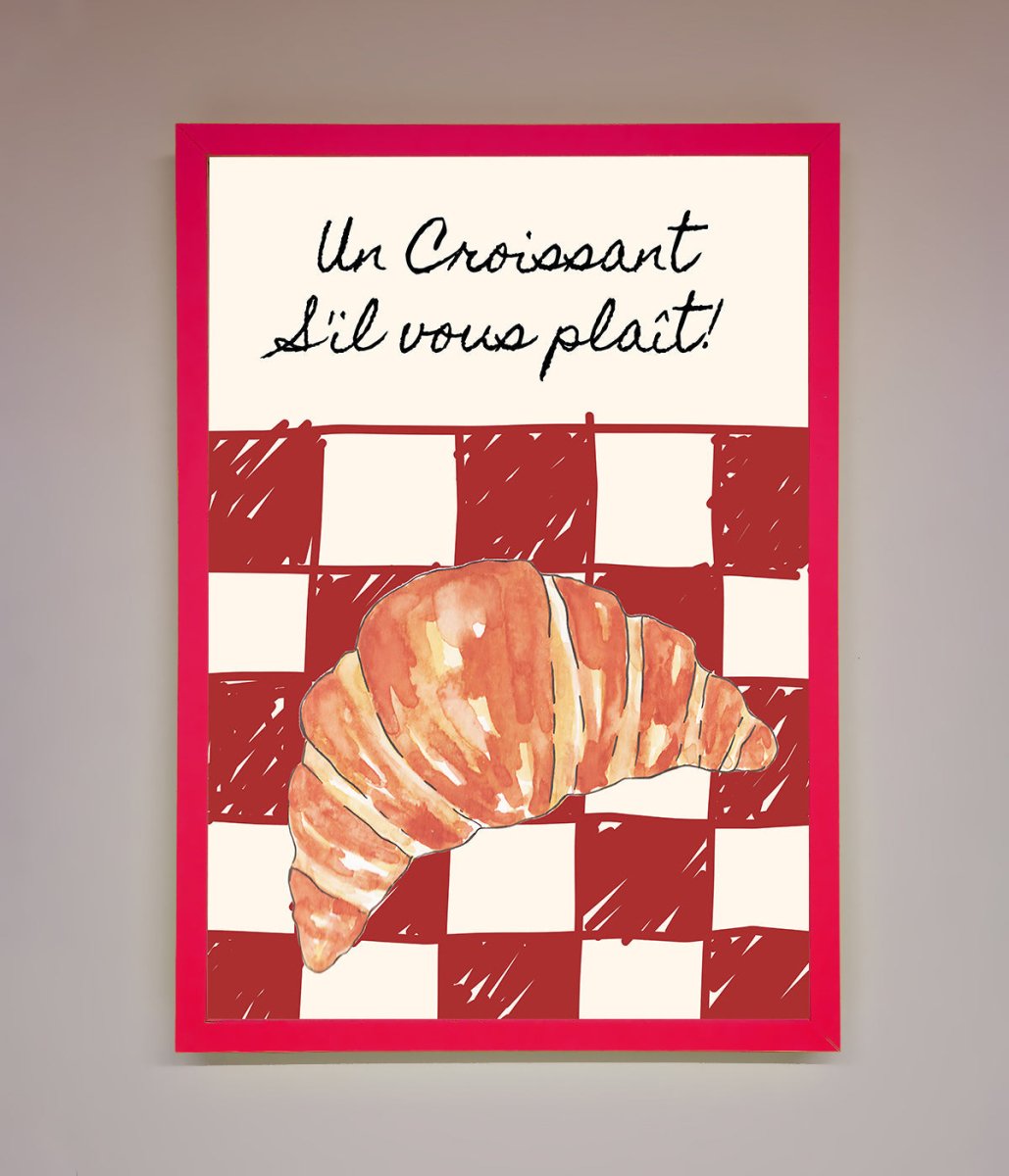 Kitchen Croissant Red Check Framed Print