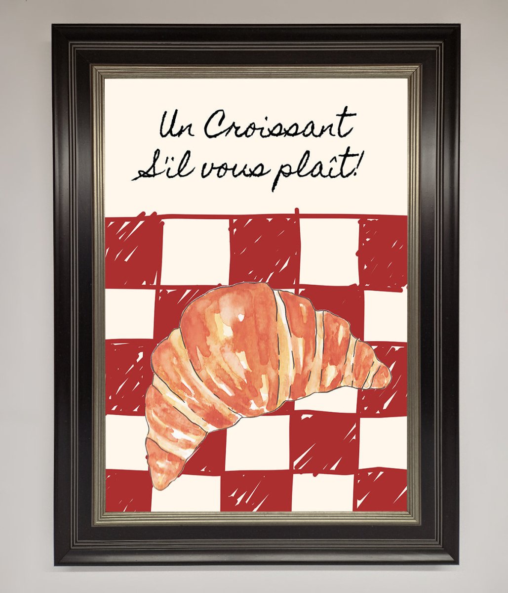 Kitchen Croissant Red Check Framed Print