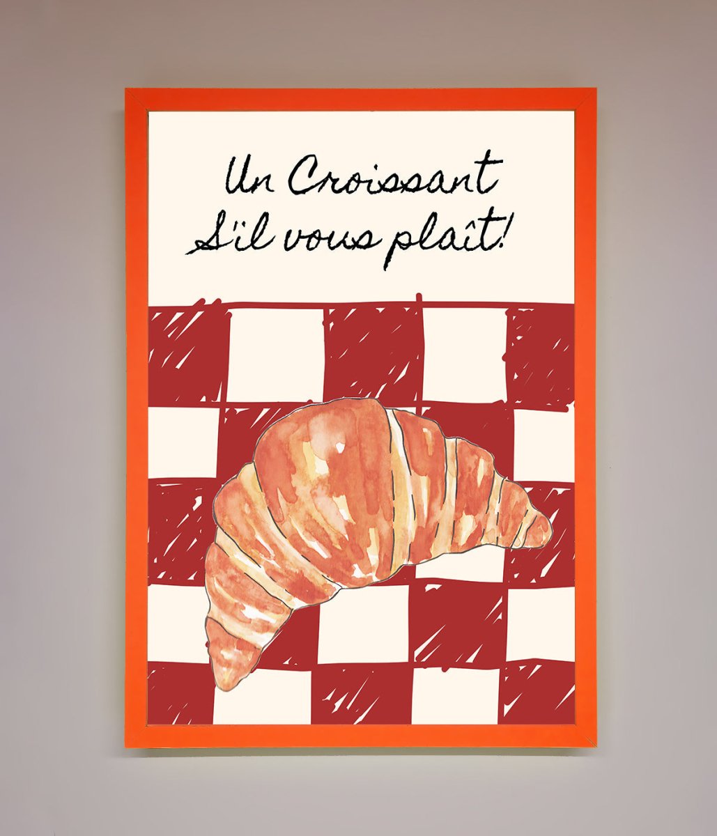 Kitchen Croissant Red Check Framed Print