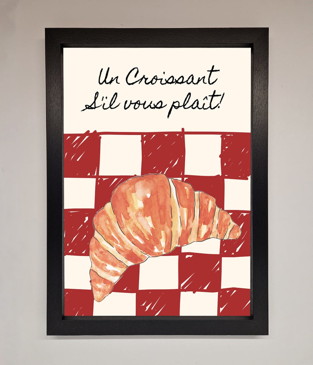 Kitchen Croissant Red Check Framed Print